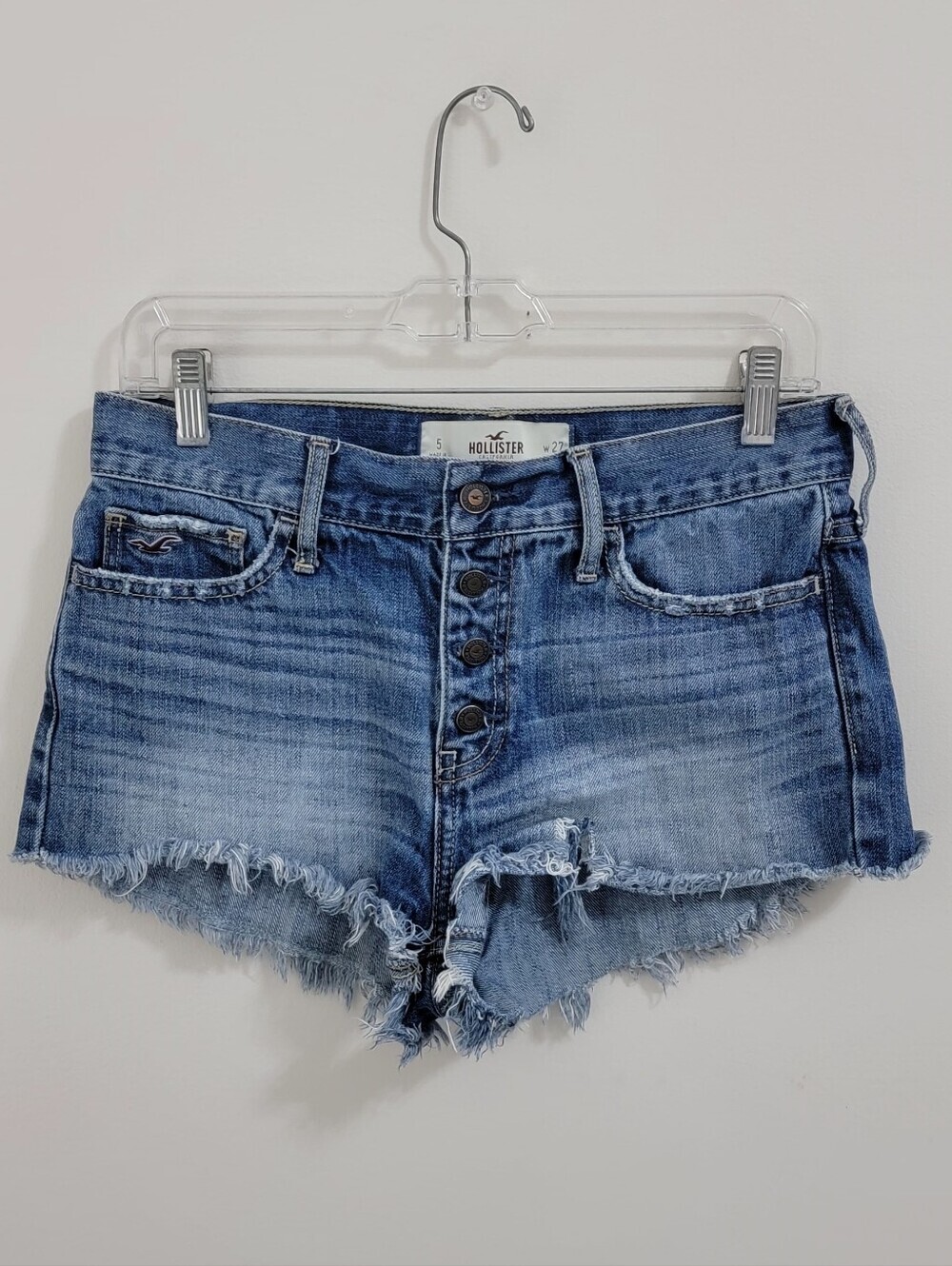 Hollister Women's Light Blue Distressed Denim Cutoff Shorts